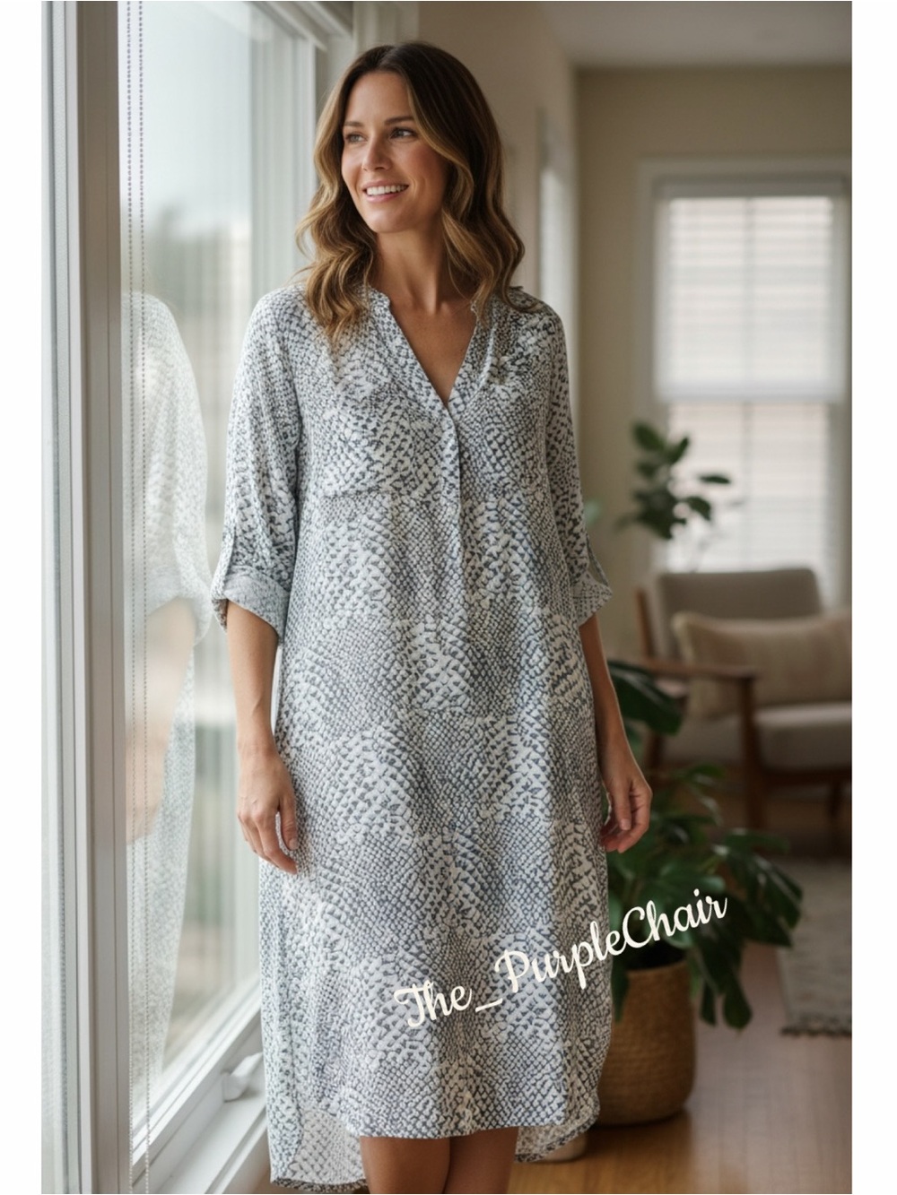 BEACHGOLD Gray/White Long Sleeve Coverup Midi Dress XS